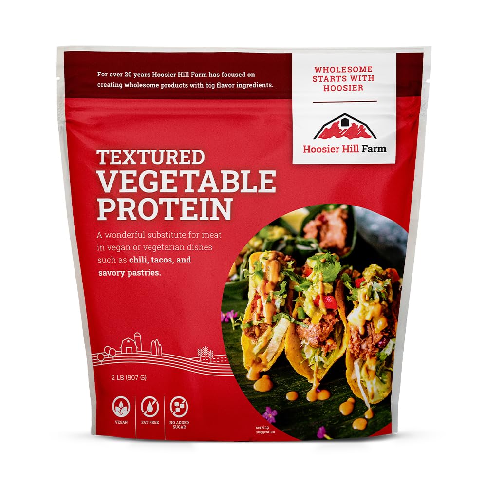 Hoosier Hill Farm TVP bag offers versatile plant-based protein for meals.