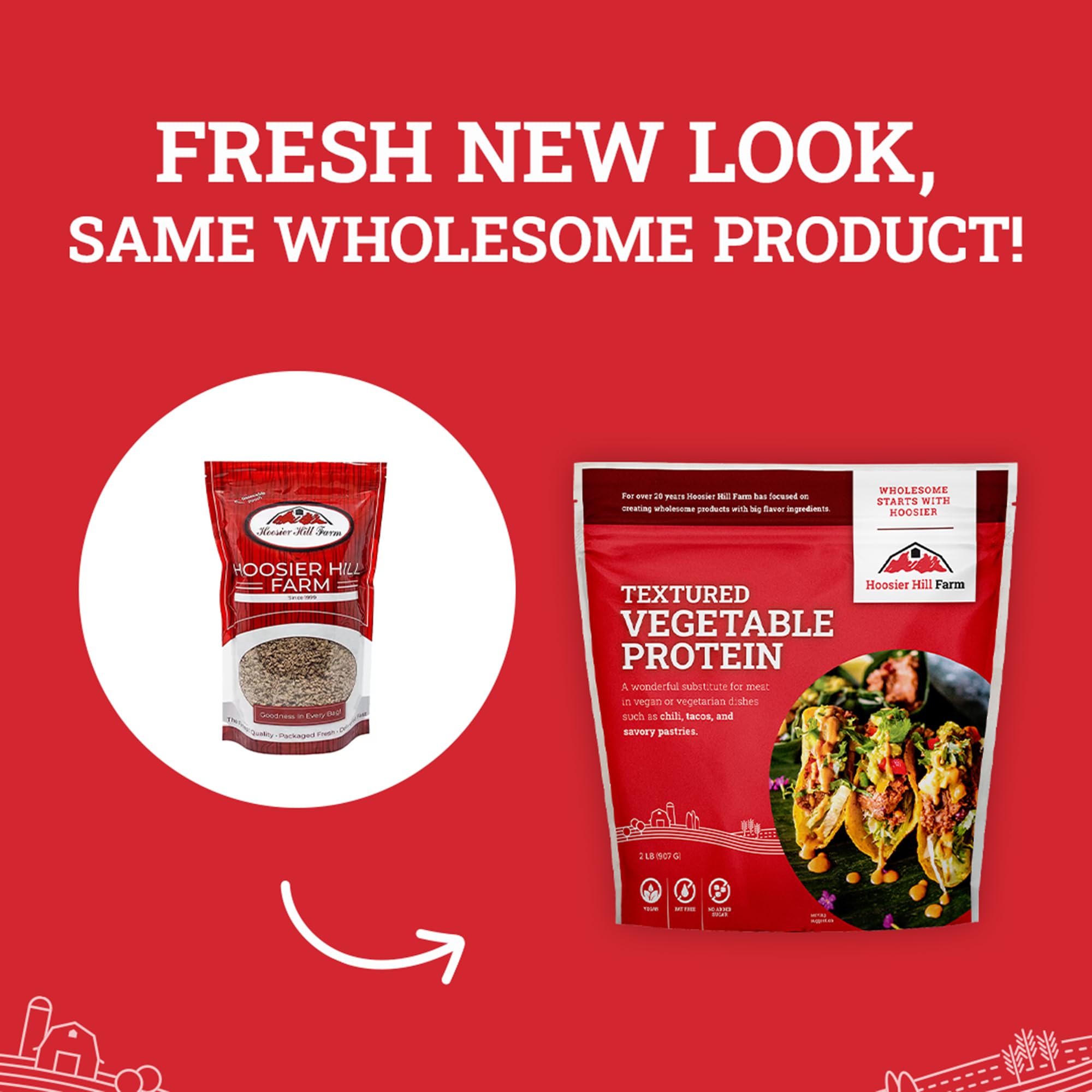 Hoosier Hill Farm TVP on kitchen shelf highlighting convenience.