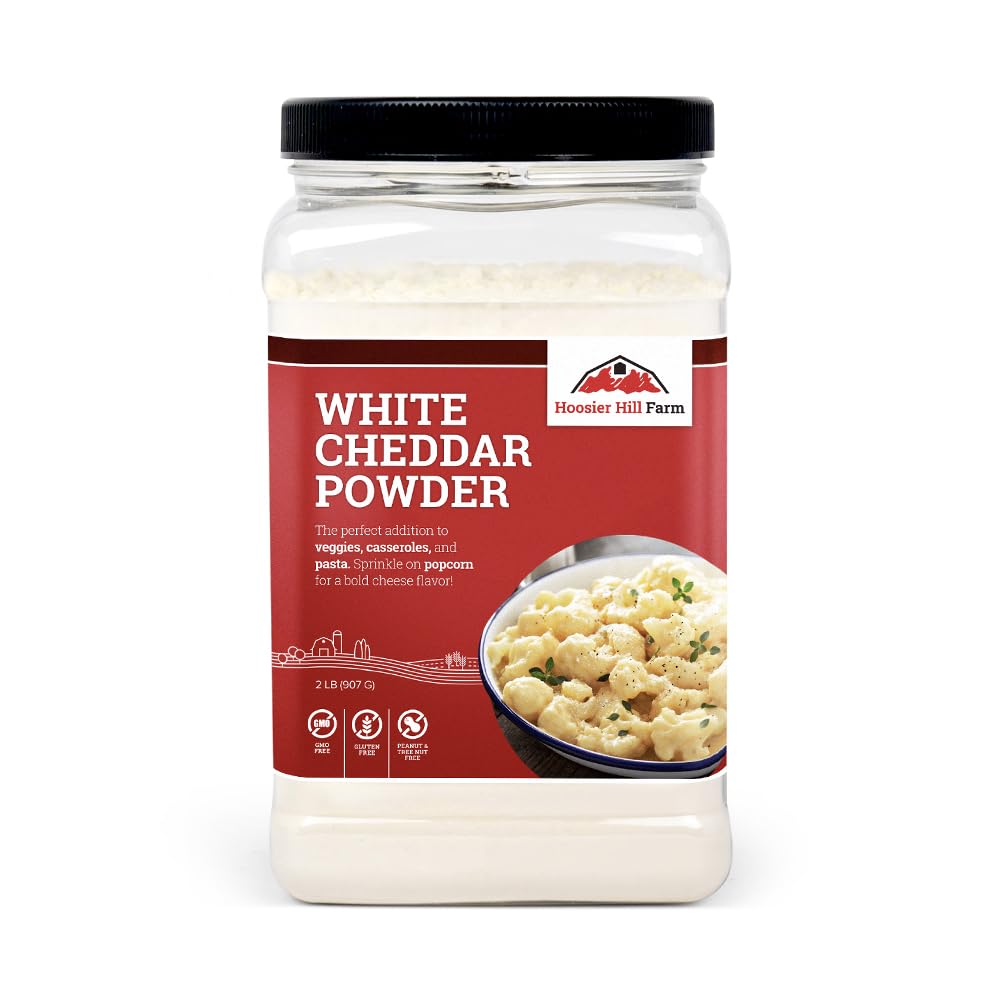 Hoosier Hill Farm White Cheddar Cheese Powder pack for pantry use with bold flavor