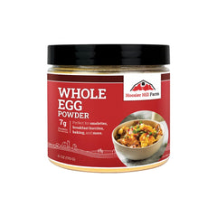 Hoosier Hill Farm Whole Egg Powder bottle shows a shelf-stable protein option for kitchens.