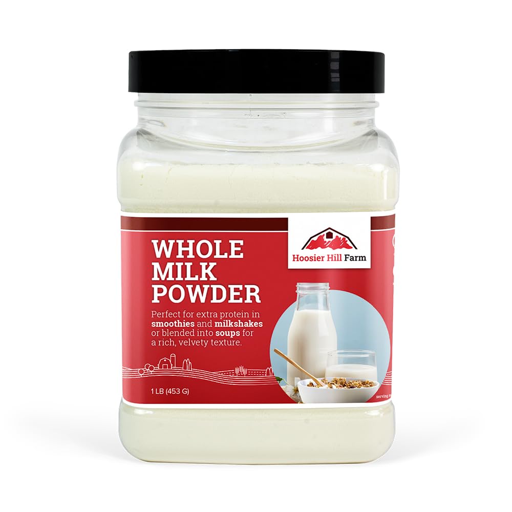 Hoosier Hill Farm Whole Milk Powder bottle for convenient, cream-rich cooking and drinking