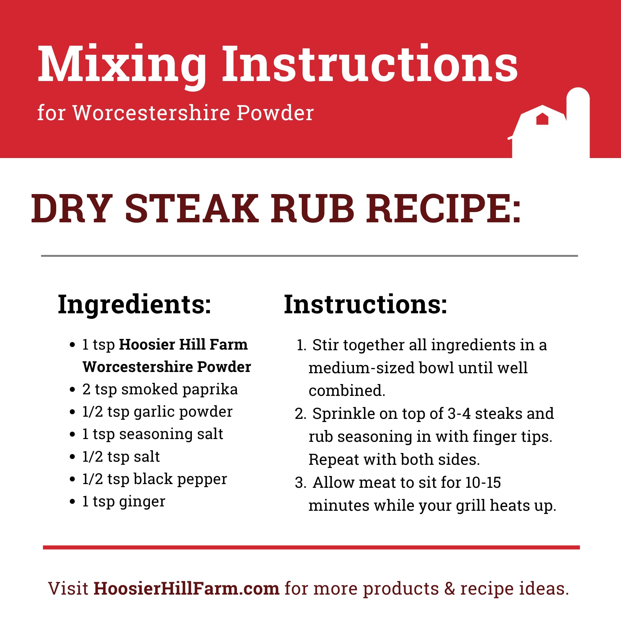 Hoosier Hill Farm Worcestershire Powder enhances seared steaks and pork.