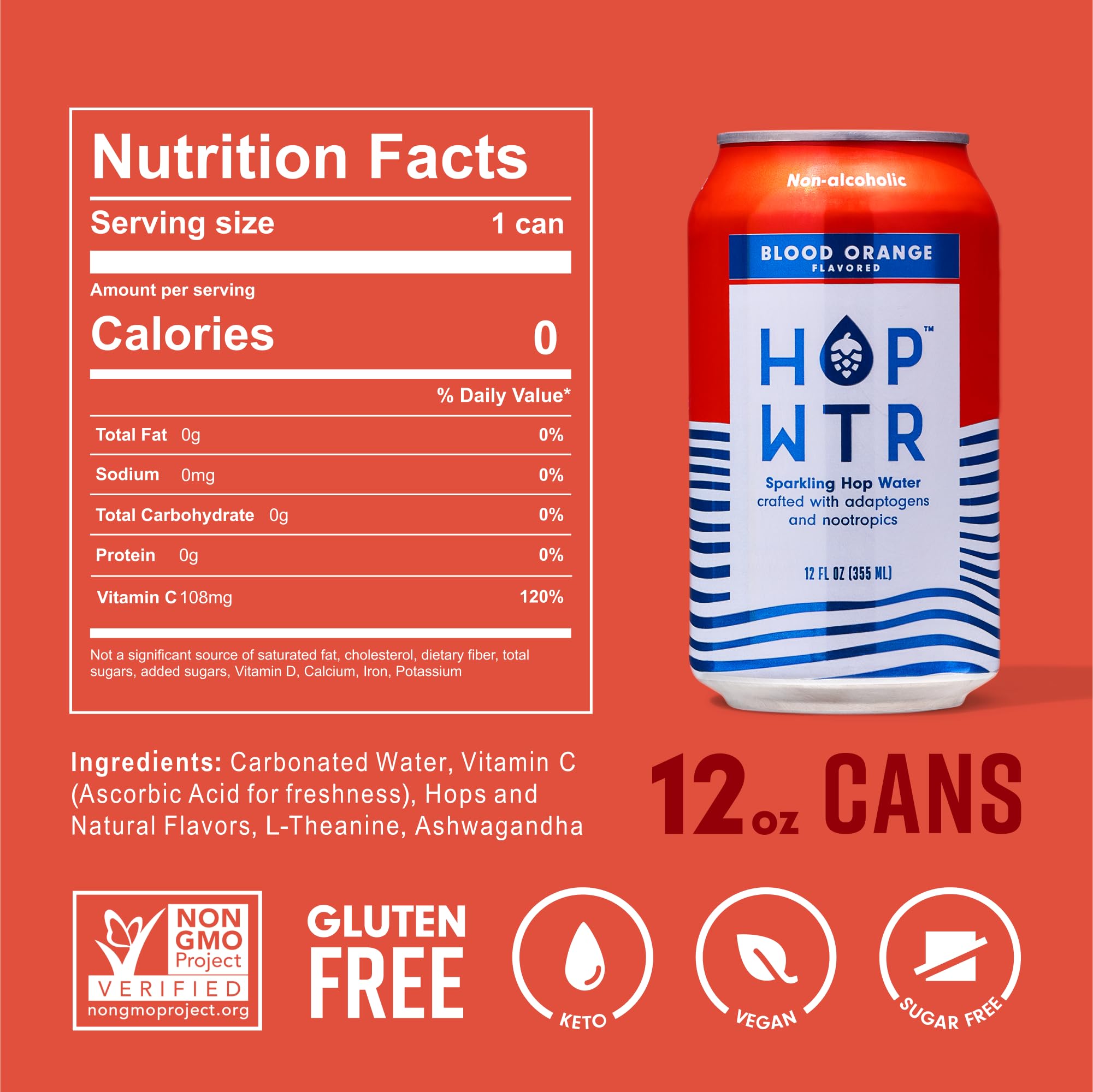 HOP WTR Blood Orange pours into a glass, bold hops and citrus aroma.