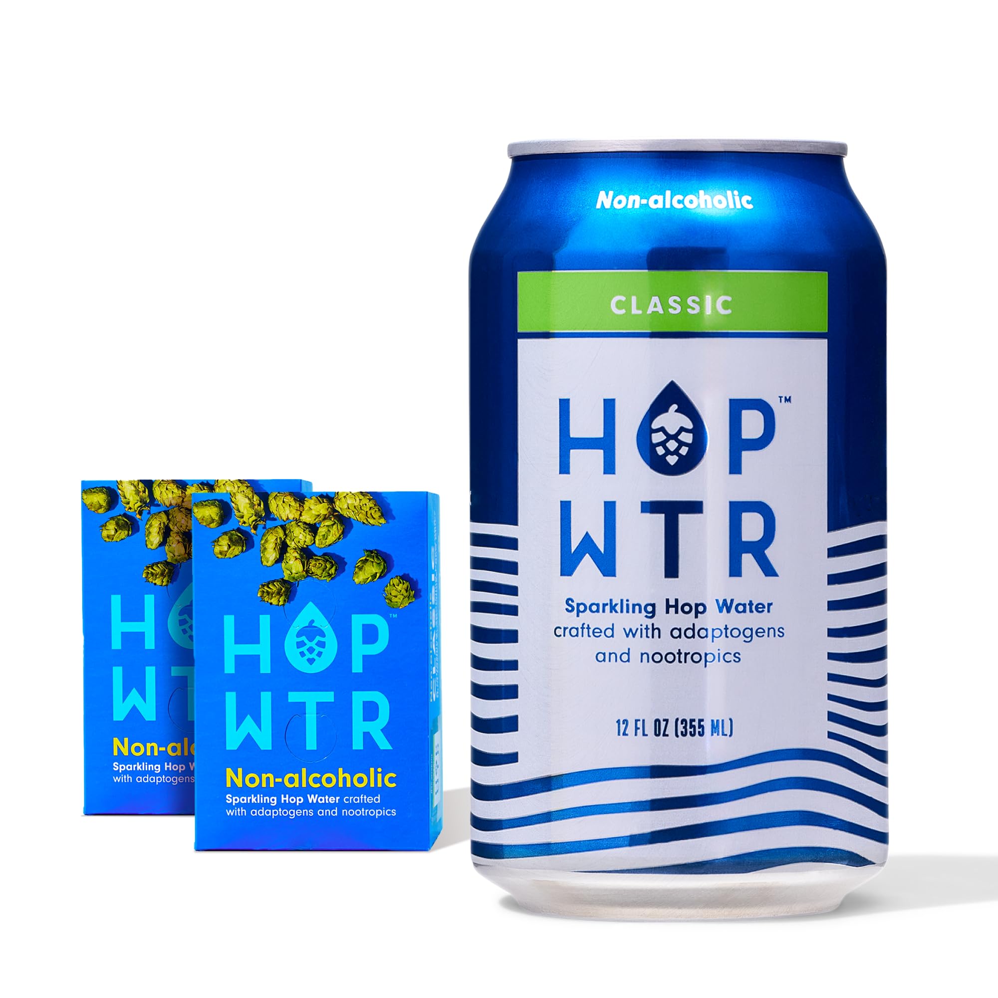 HOP WTR Classic 12-pack cans showing a refreshing, sugar-free option.
