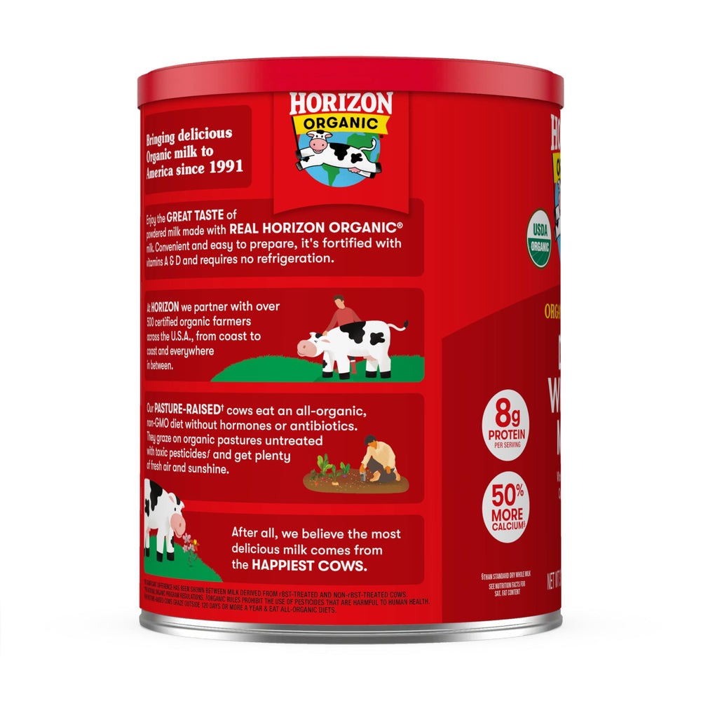 Recipe ideas card beside Horizon Milk Powder for inspiration.