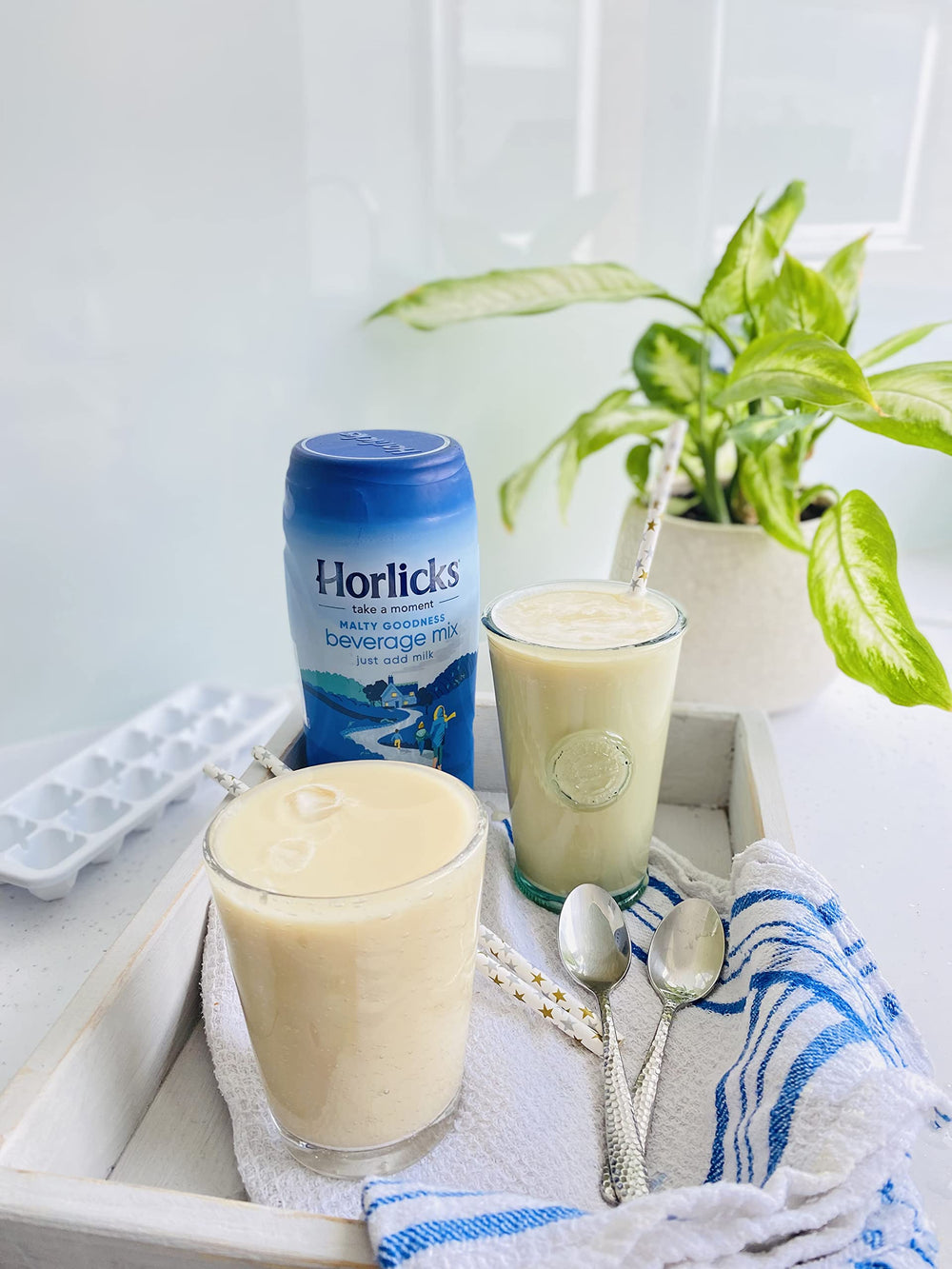 Horlicks malted milk powder ingredients label featuring barley, wheat, and dairy components