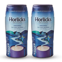 Horlicks malted milk powder jar for creamy bedtime drinks.