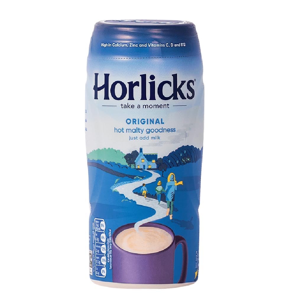 Horlicks Original Malt Beverage Mix served in milk glass, easy preparation