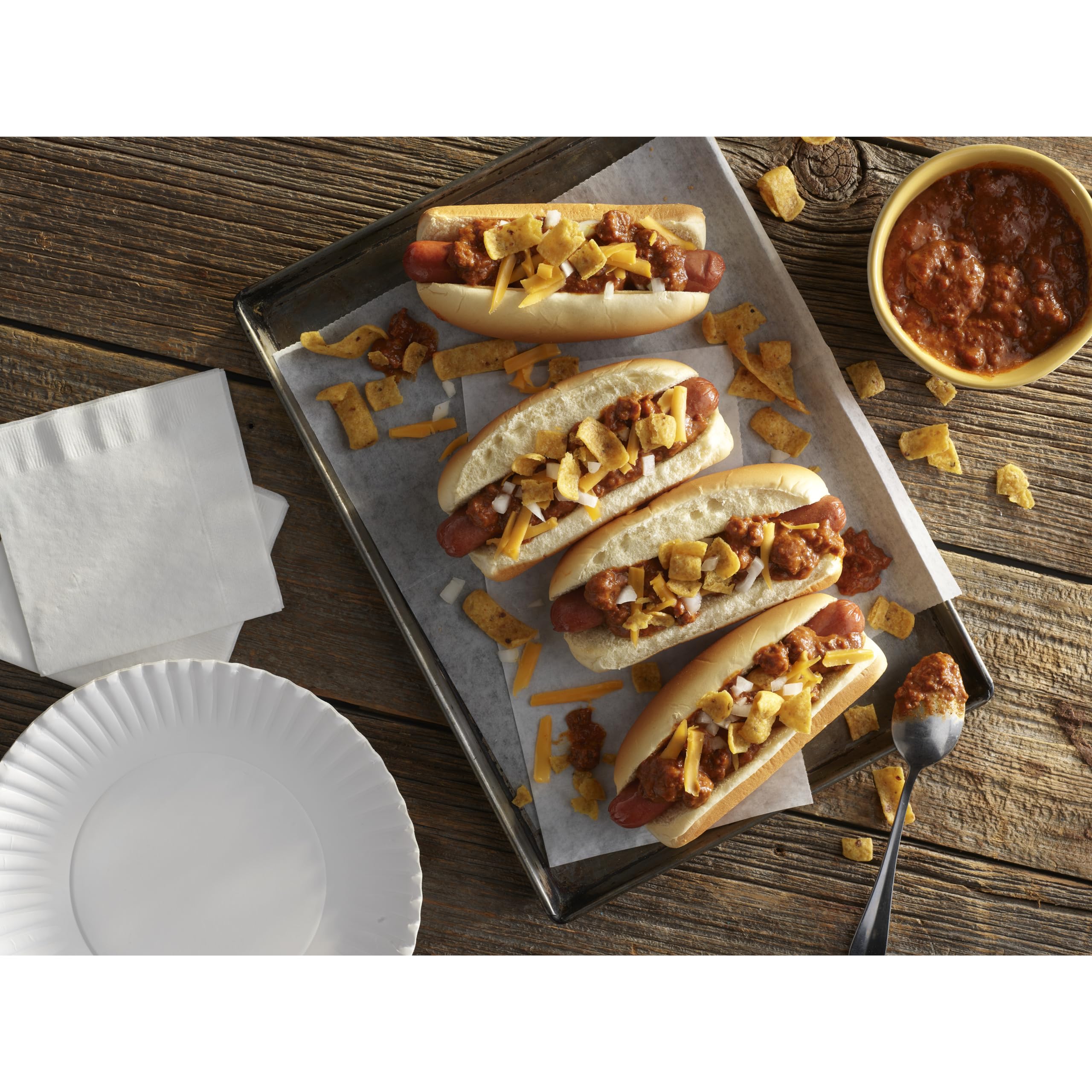 Hormel Chili No Beans pantry stack for quick access