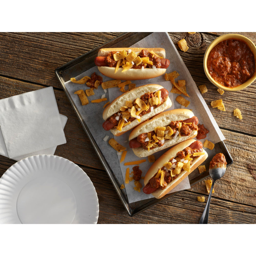 Hormel Chili No Beans pantry stack for quick access
