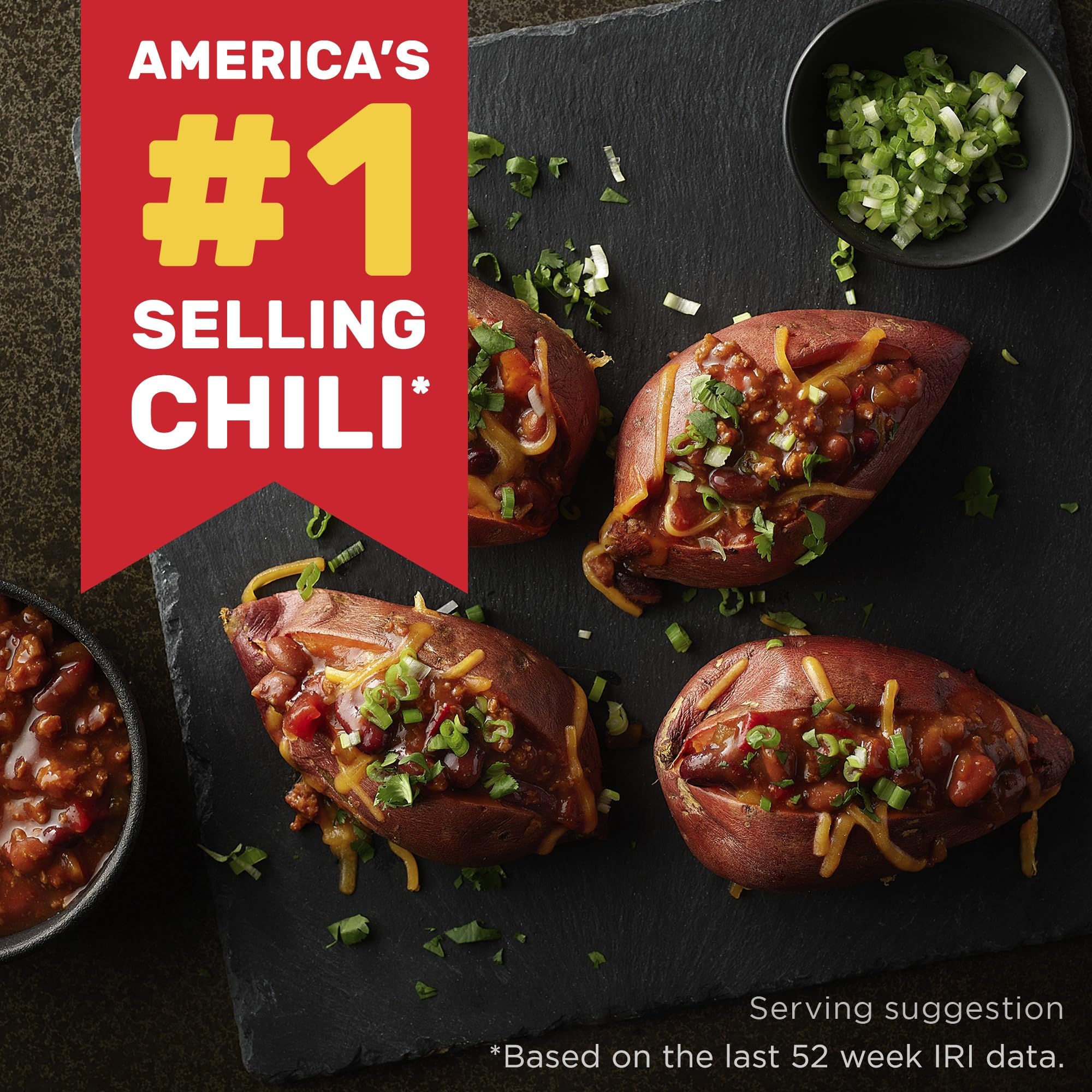Spoonful of Hormel Plant-Based Chili in a bowl.