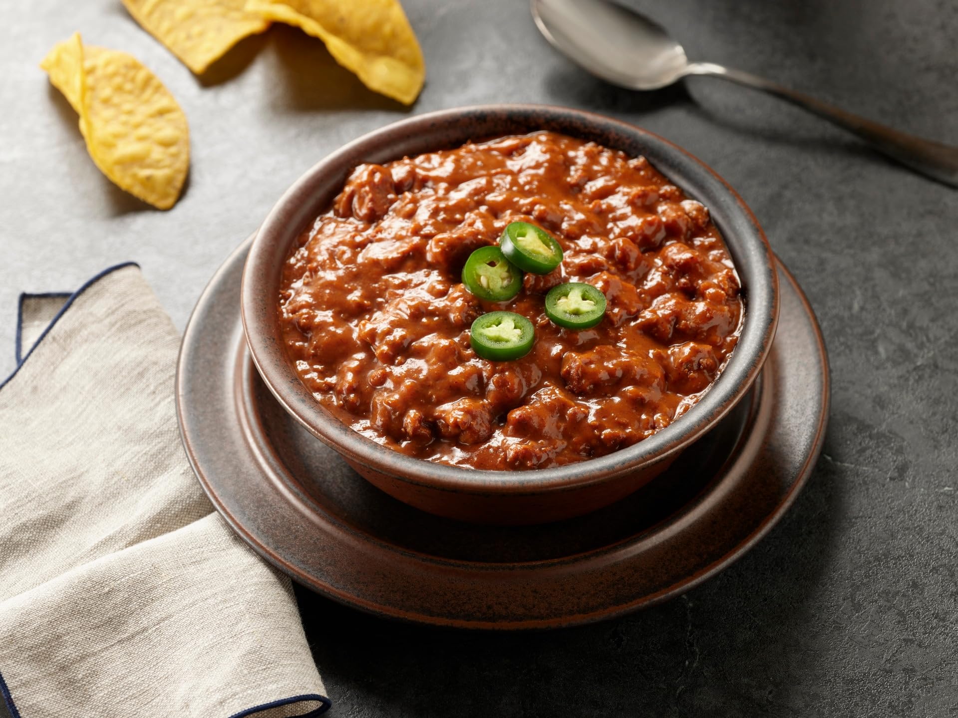 Serving spoon captures aroma of savory Turkey No Beans.