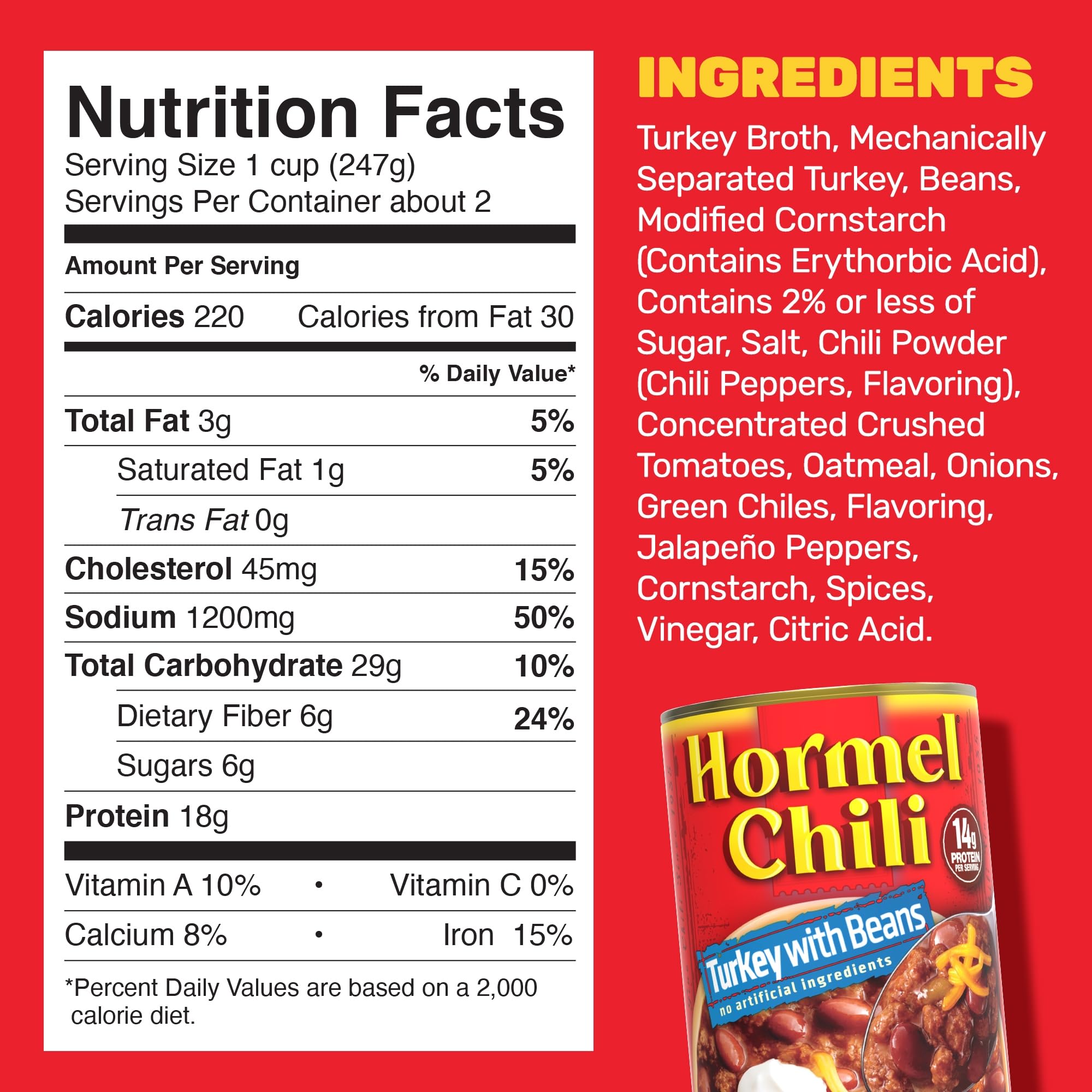 Hormel Chili Turkey with Beans can, pull-tab lid for fast meal prep.