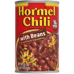 Hormel Chili with Beans 25oz can front view showing size and branding