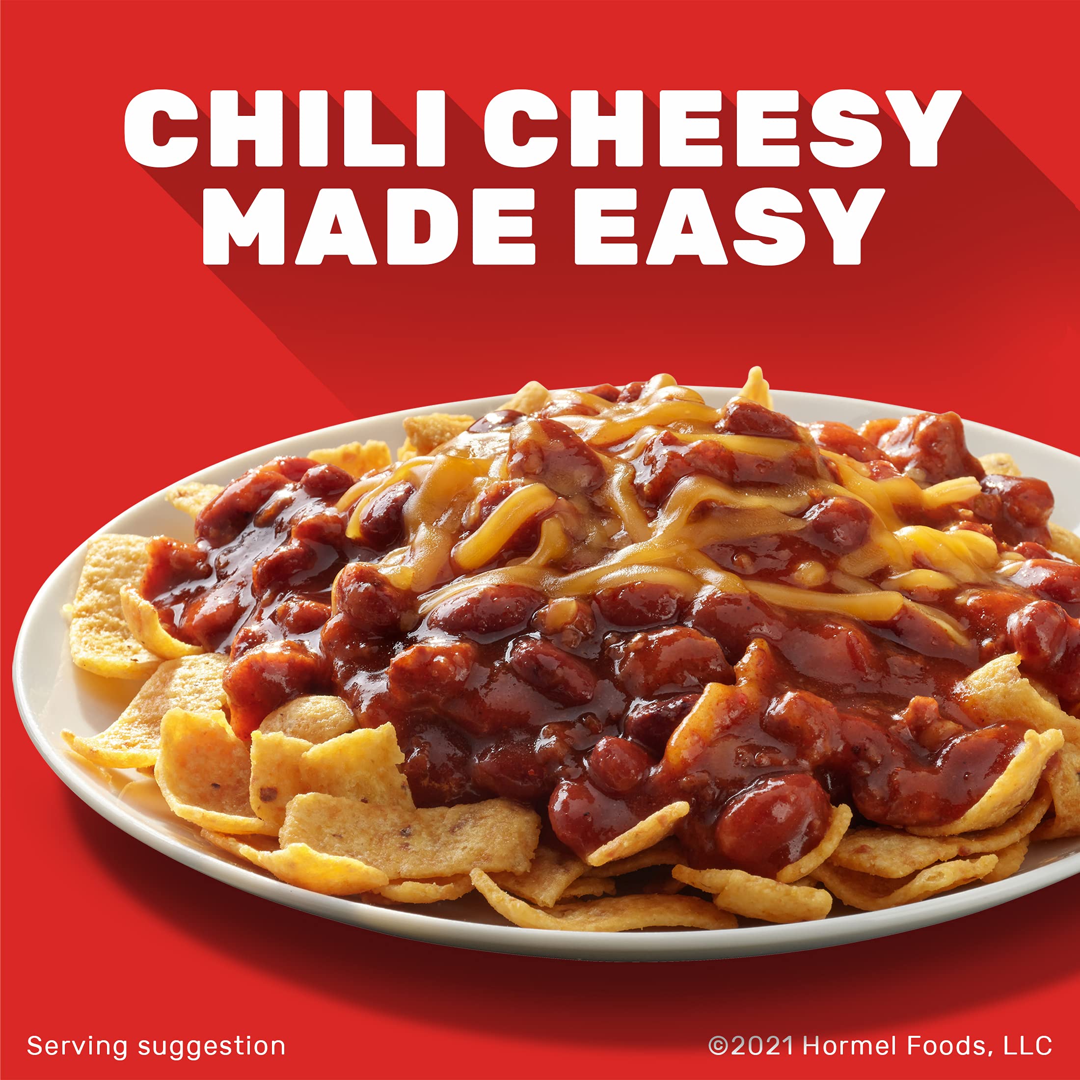 Hormel Chili with Beans topping hot dogs for quick meals