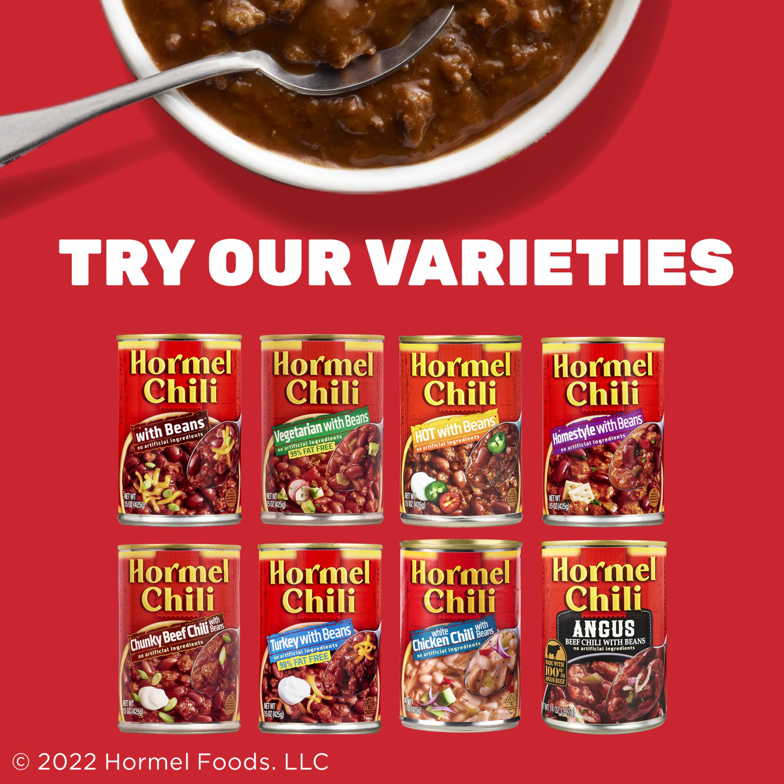 Hormel Chili with Beans - pack of 12 cans for pantry convenience.
