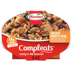 HORMEL COMPLEATS Chicken Burrito Bowl tray ready for a quick, protein‑packed meal