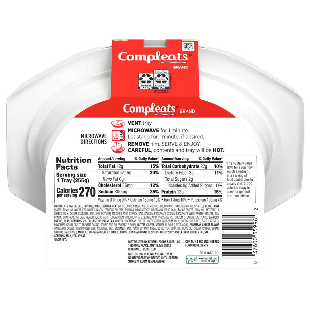 Hormel Compleats Italian Chicken & Penne microwave-ready in 60 seconds