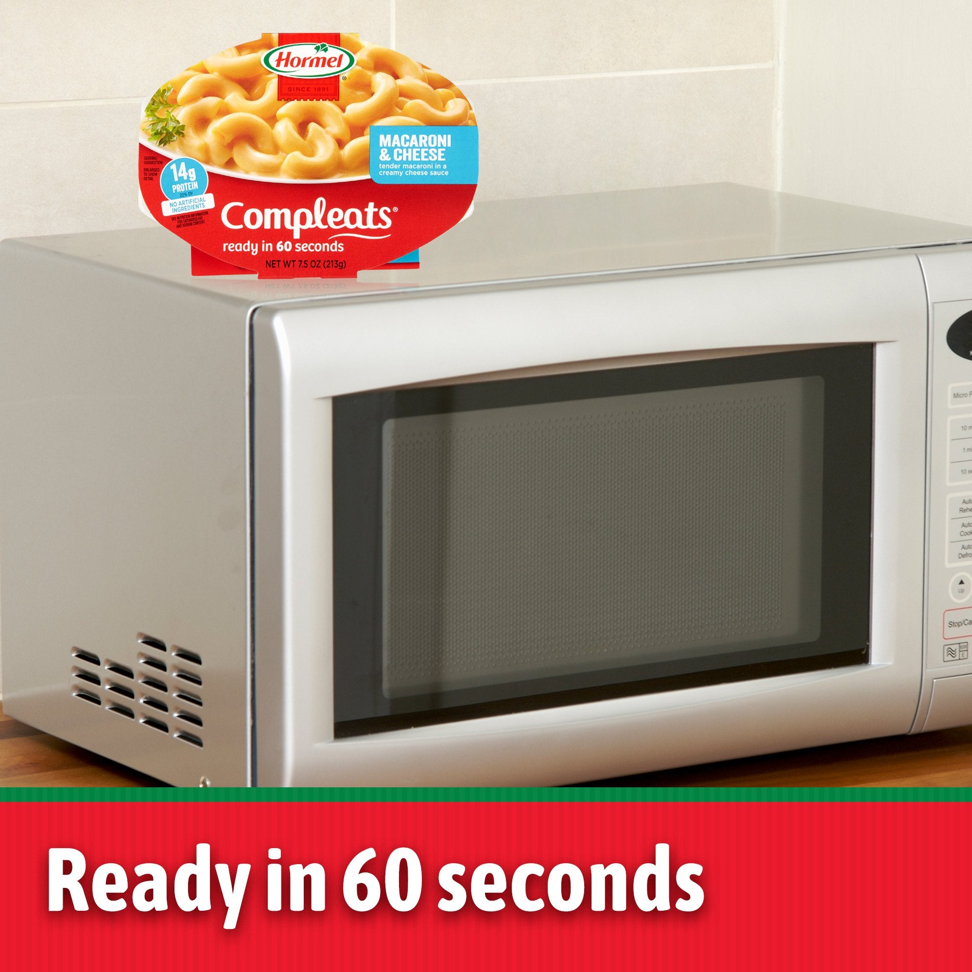 HORMEL COMPLEATS macaroni cheese with creamy sauce for comforting flavor.