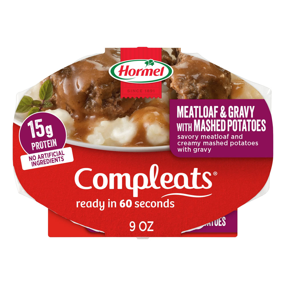 HORMEL COMPLEATS meatloaf and gravy with mashed potatoes tray ready in minutes