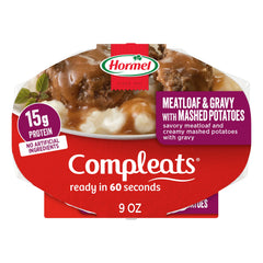 HORMEL COMPLEATS meatloaf and gravy with mashed potatoes tray ready in minutes