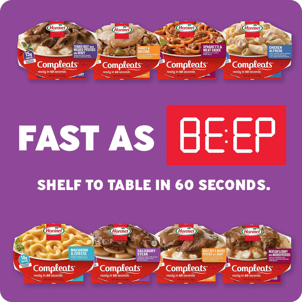HORMEL COMPLEATS seven-tray pack keeps meals convenient at home.