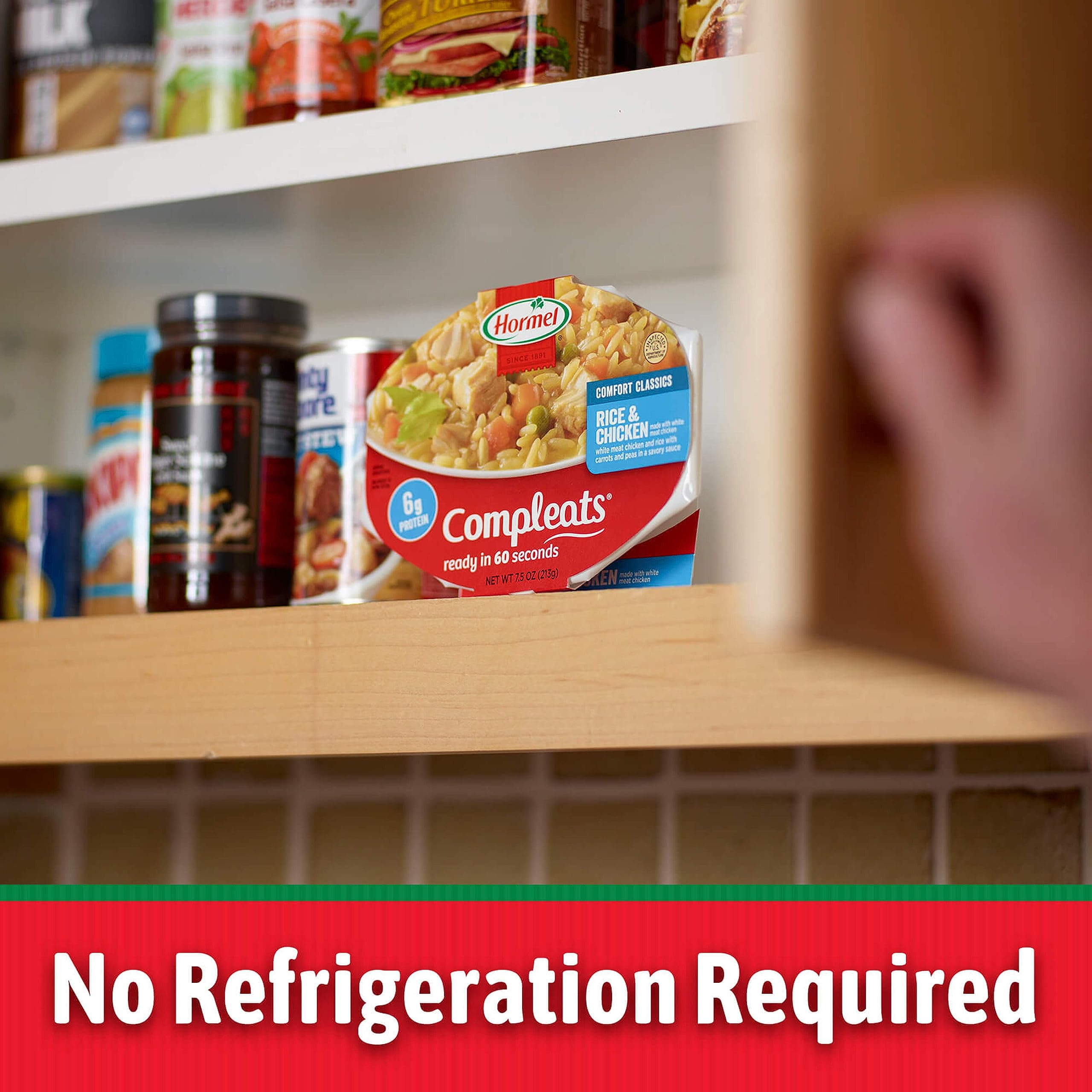 HORMEL COMPLEATS seven-gram protein per serving for balanced meals.