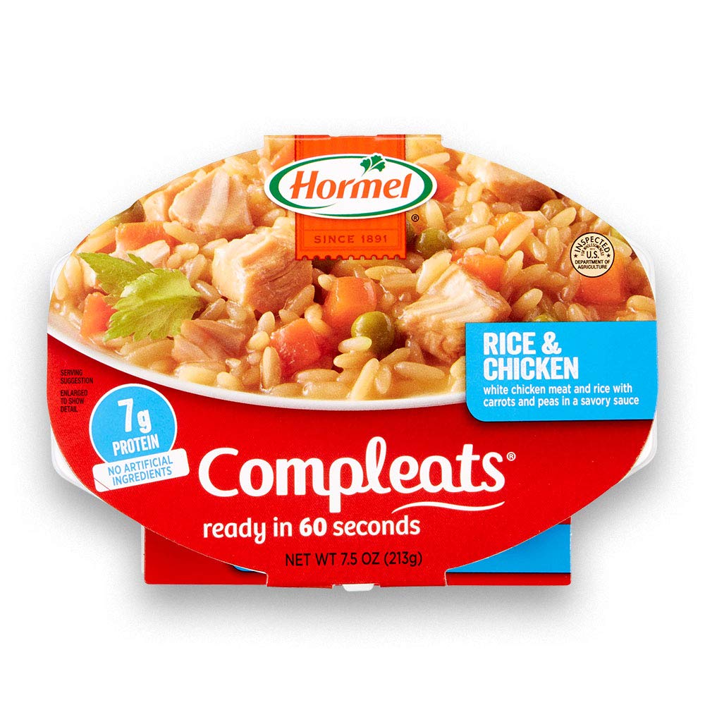 HORMEL COMPLEATS rice-chicken-microwave-tray ready-to-eat in minutes.