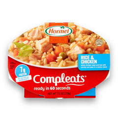HORMEL COMPLEATS rice-chicken-microwave-tray ready-to-eat in minutes.