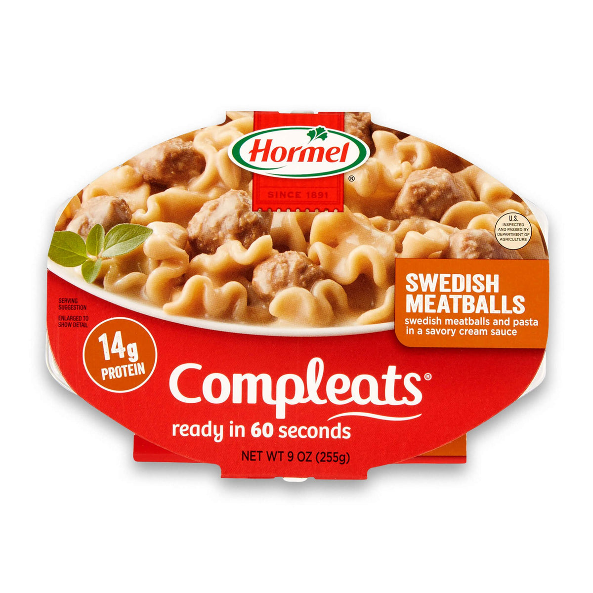 Hormel Compleats Swedish Meatballs microwave tray ready to serve as a quick dinner.