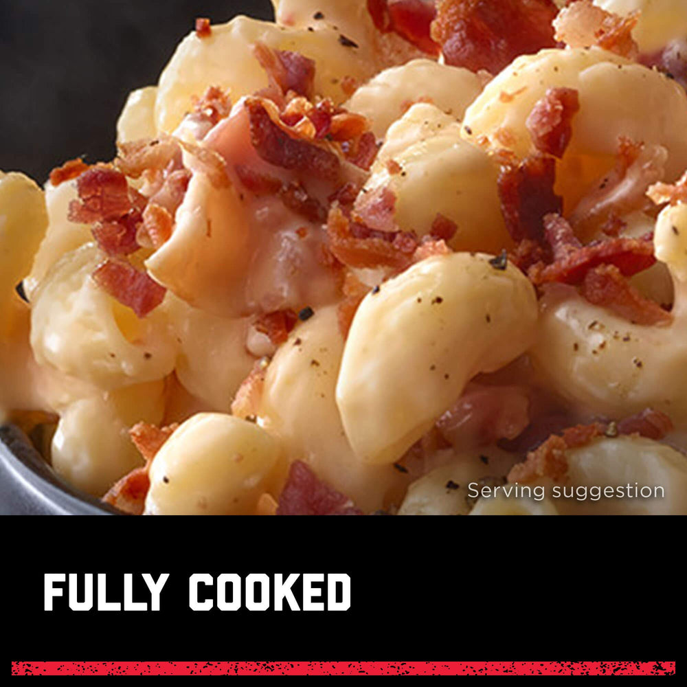 Hormel Real Bacon Bits pouch in a kitchen setting, resealable for freshness