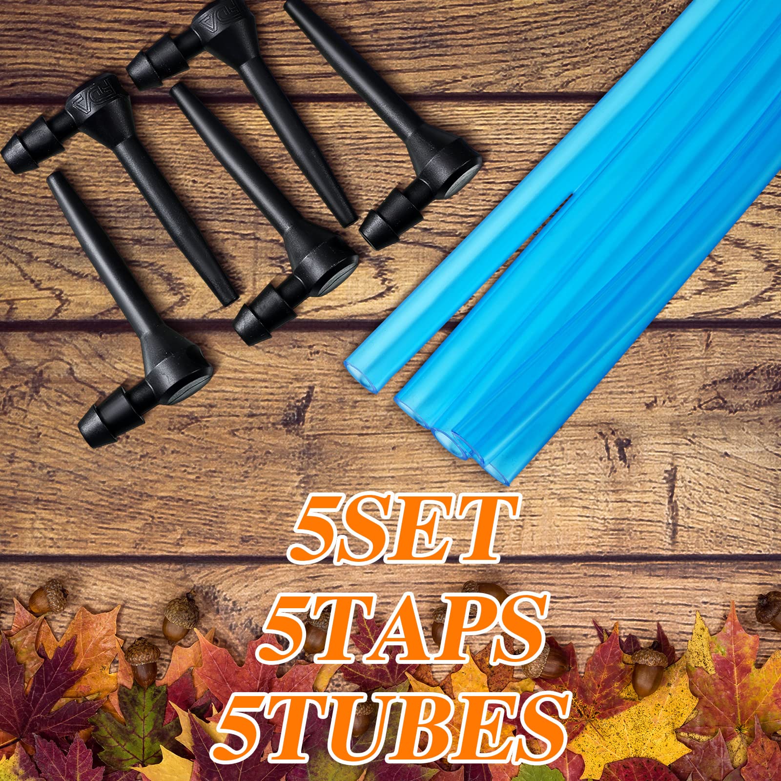 Hortsun maple syrup tapping kit with five taps and tubes for efficient sap collection.