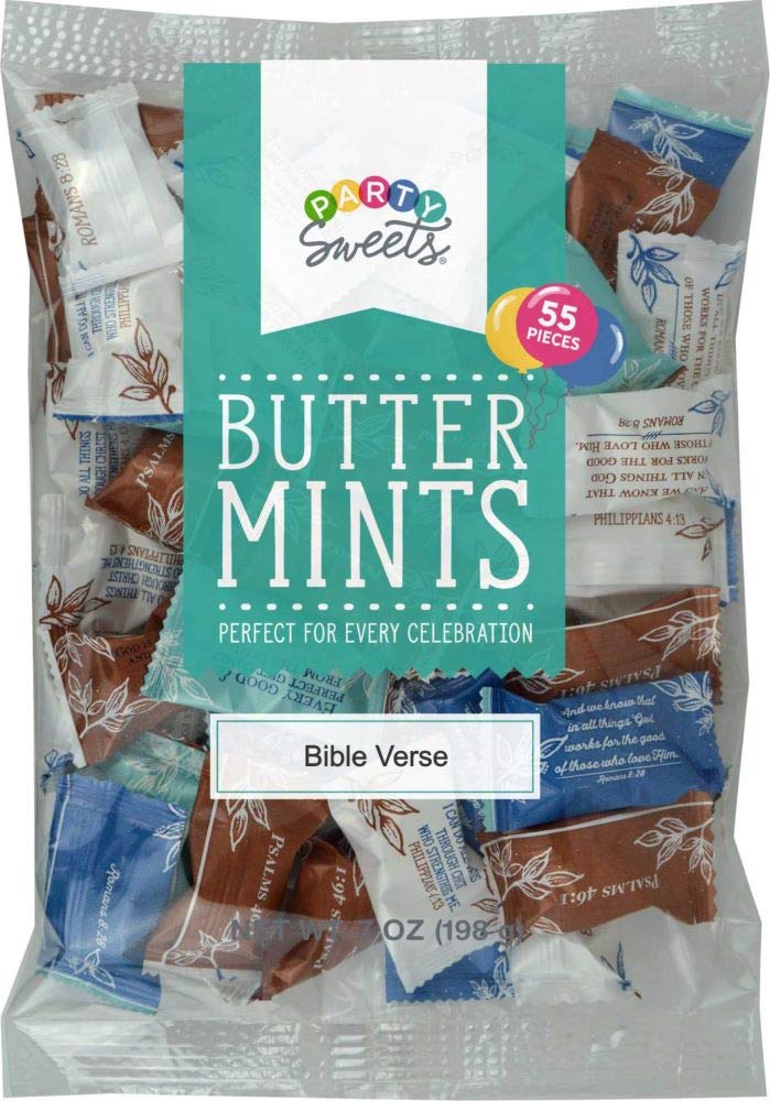 Hospitality Mints buttermints wrappers close-up shows premium packaging.