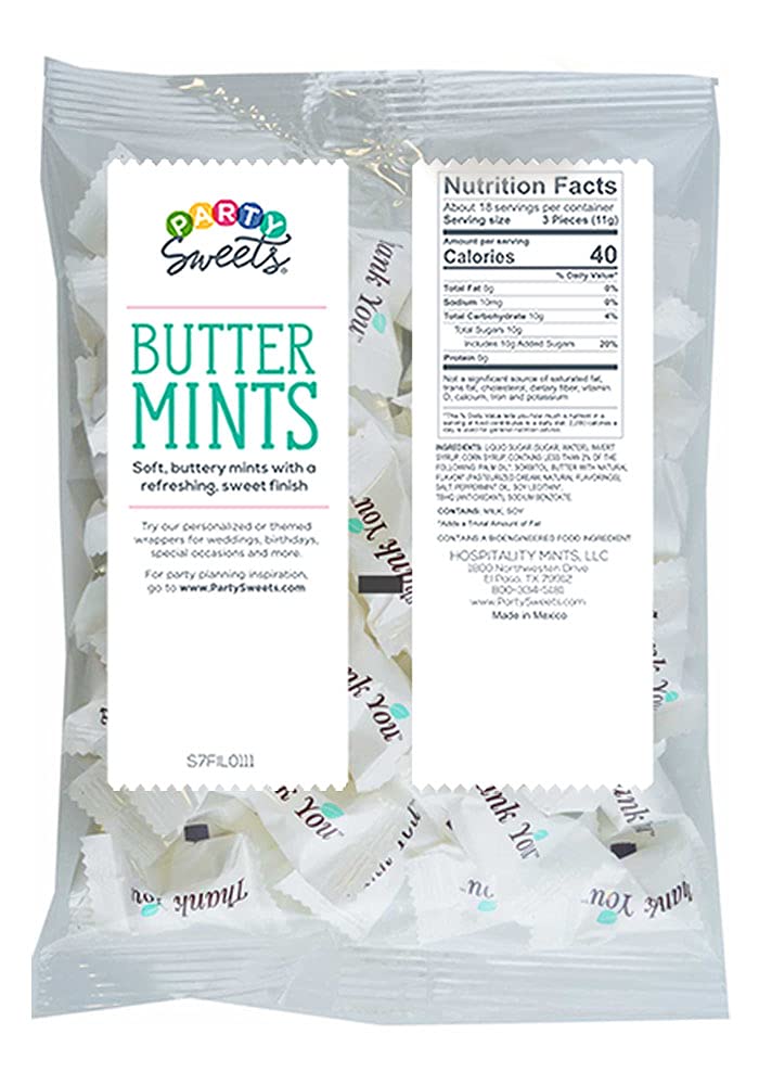 Hospitality Mints Party Sweets wrapper design highlighting themed decor for events.