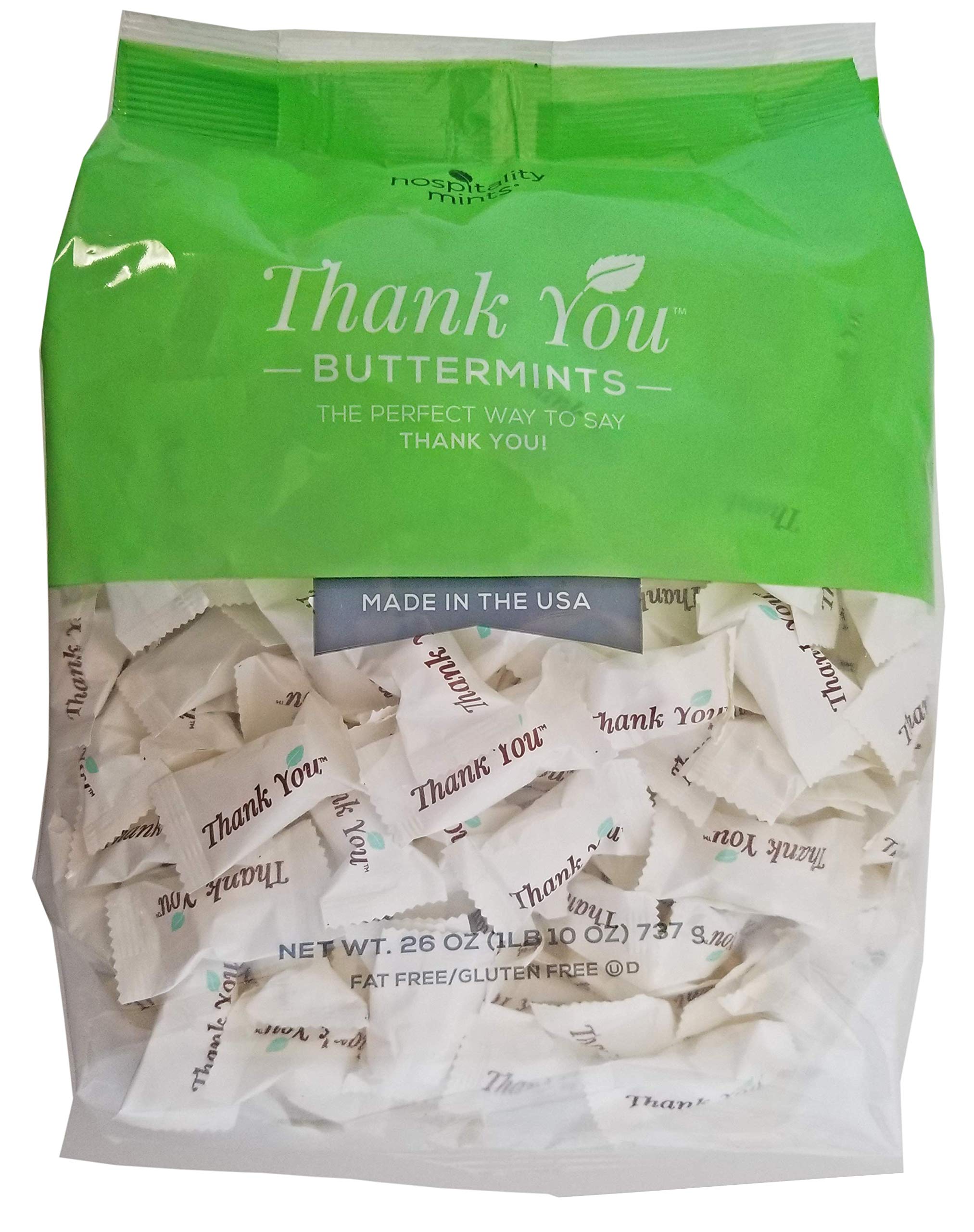 Hospitality Mints Thank You Buttermints candy closeup, showcases creamy mint and butter richness.