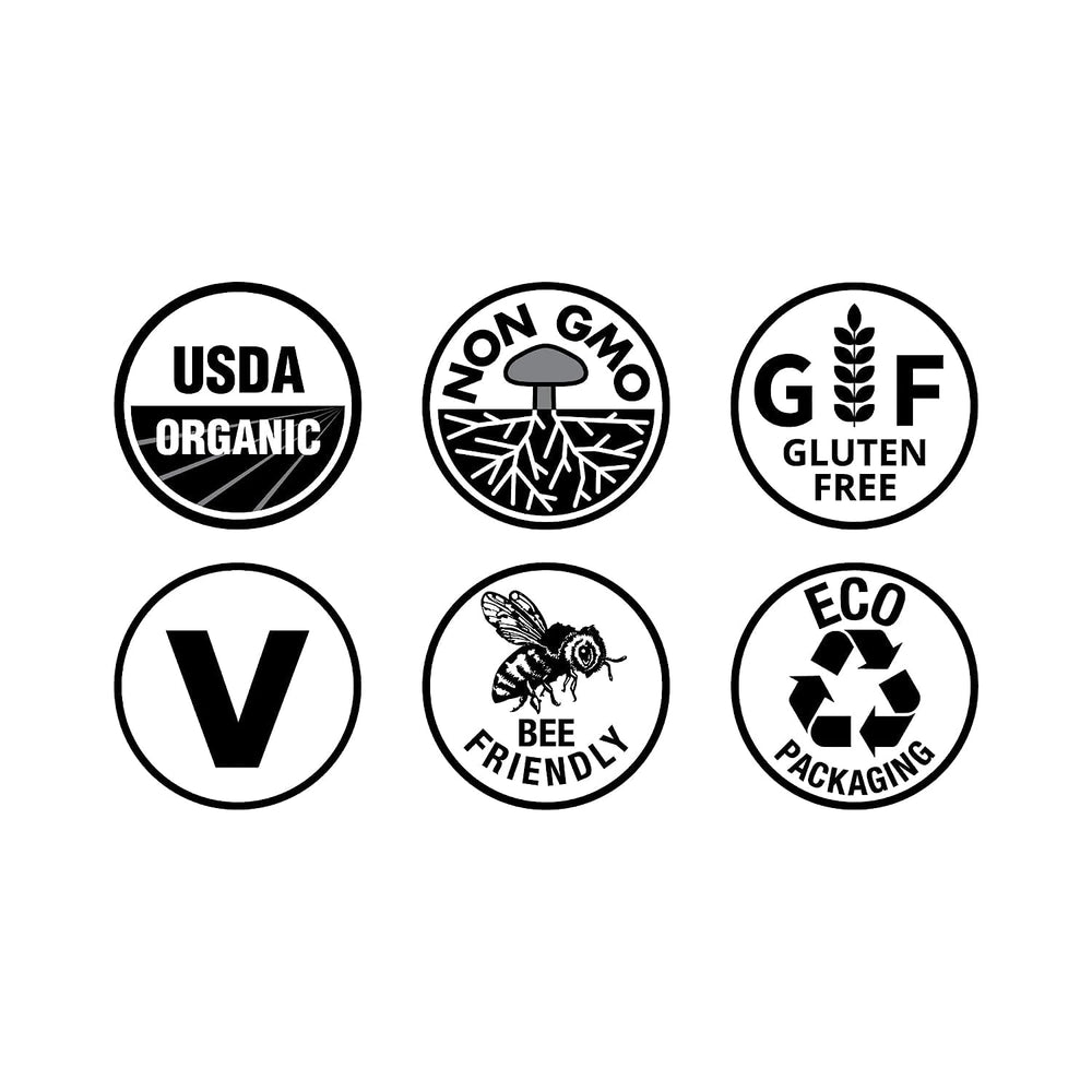 Fair-trade icons and ingredient highlights on the cocoa package