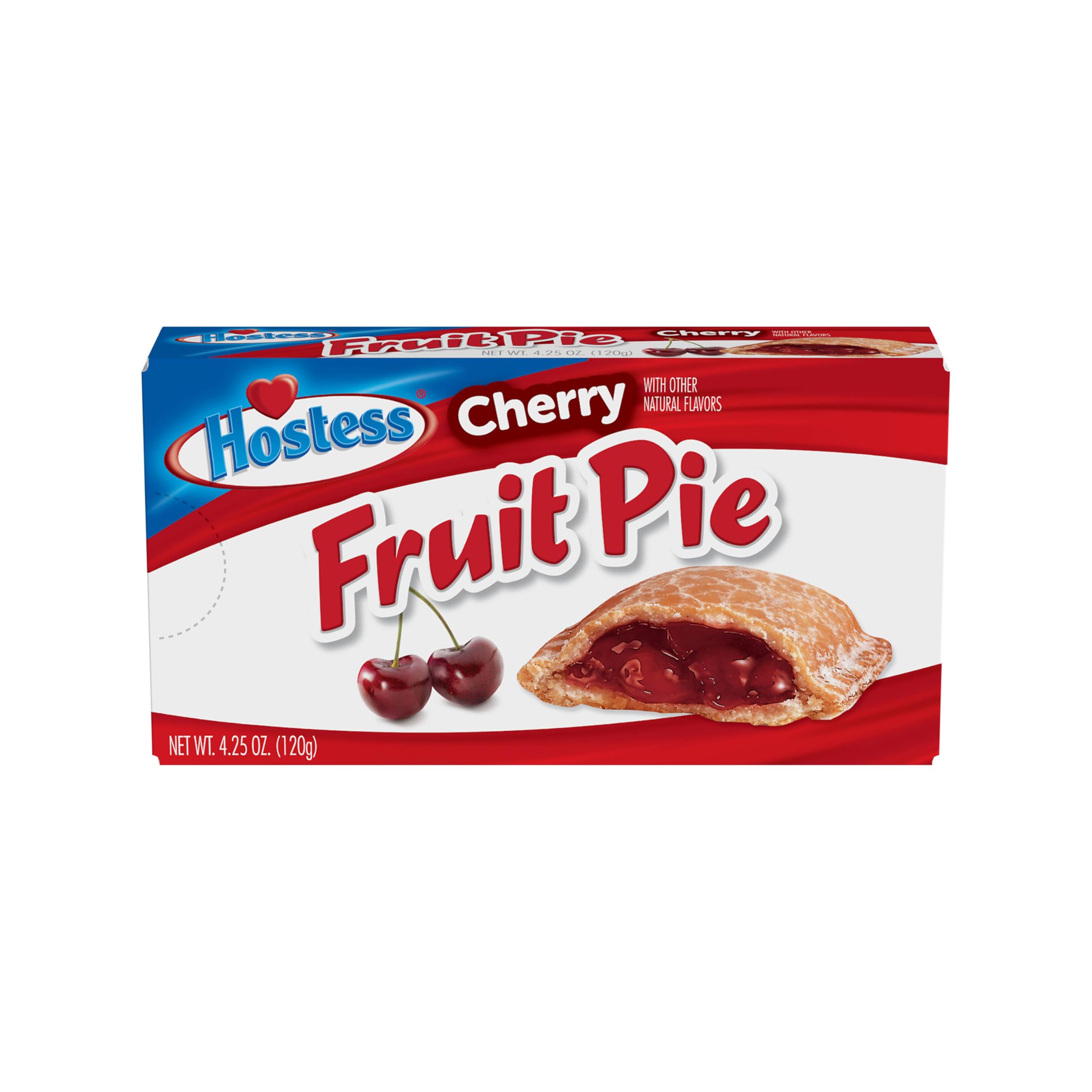 Hostess Cherry Fruit Pies box front, eight-pack for convenient sharing.