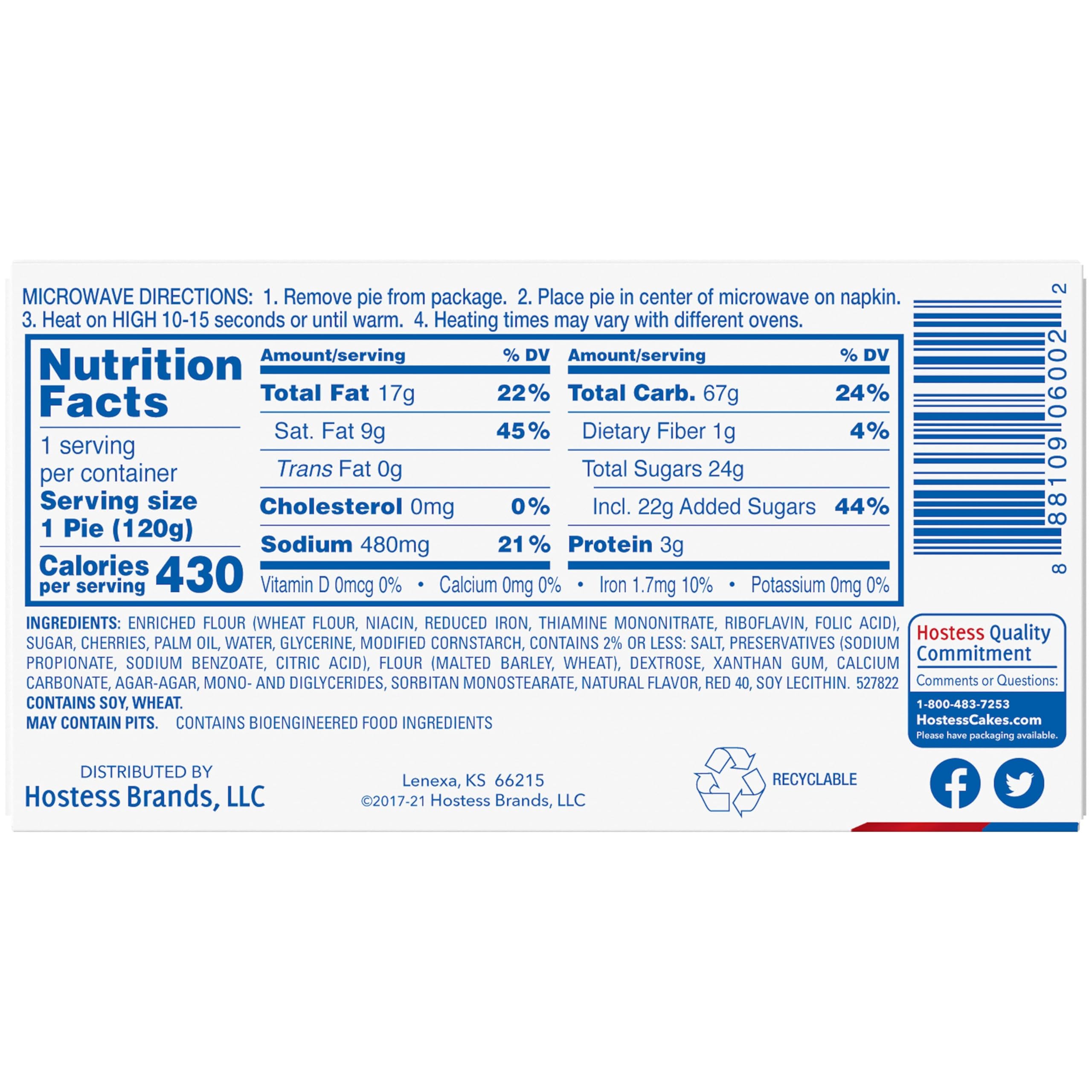 Hostess Cherry Fruit Pies box packaging, sealed for freshness on the go.