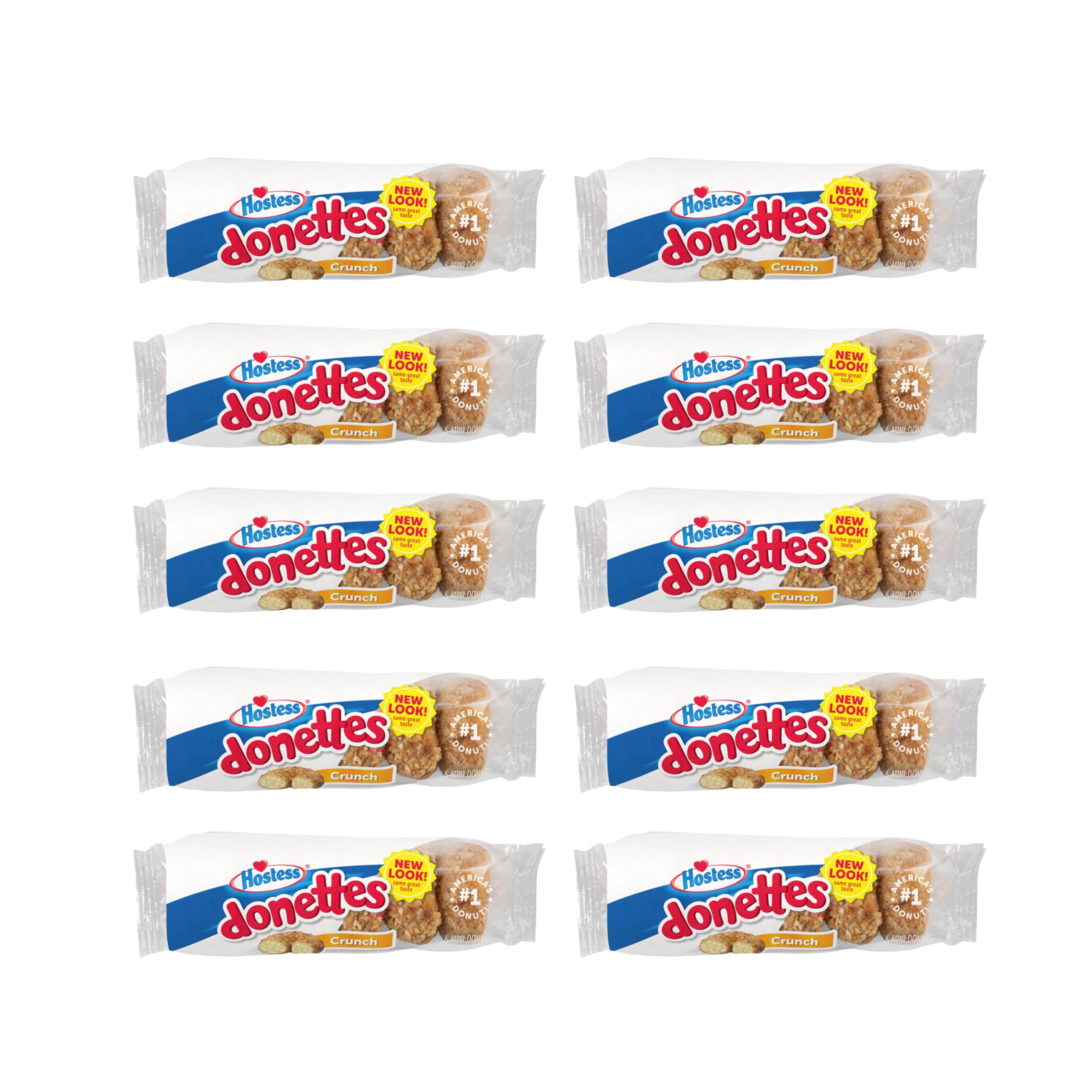 Hostess Crunch Donettes box front image highlights ready-to-snack coconut mini donuts.