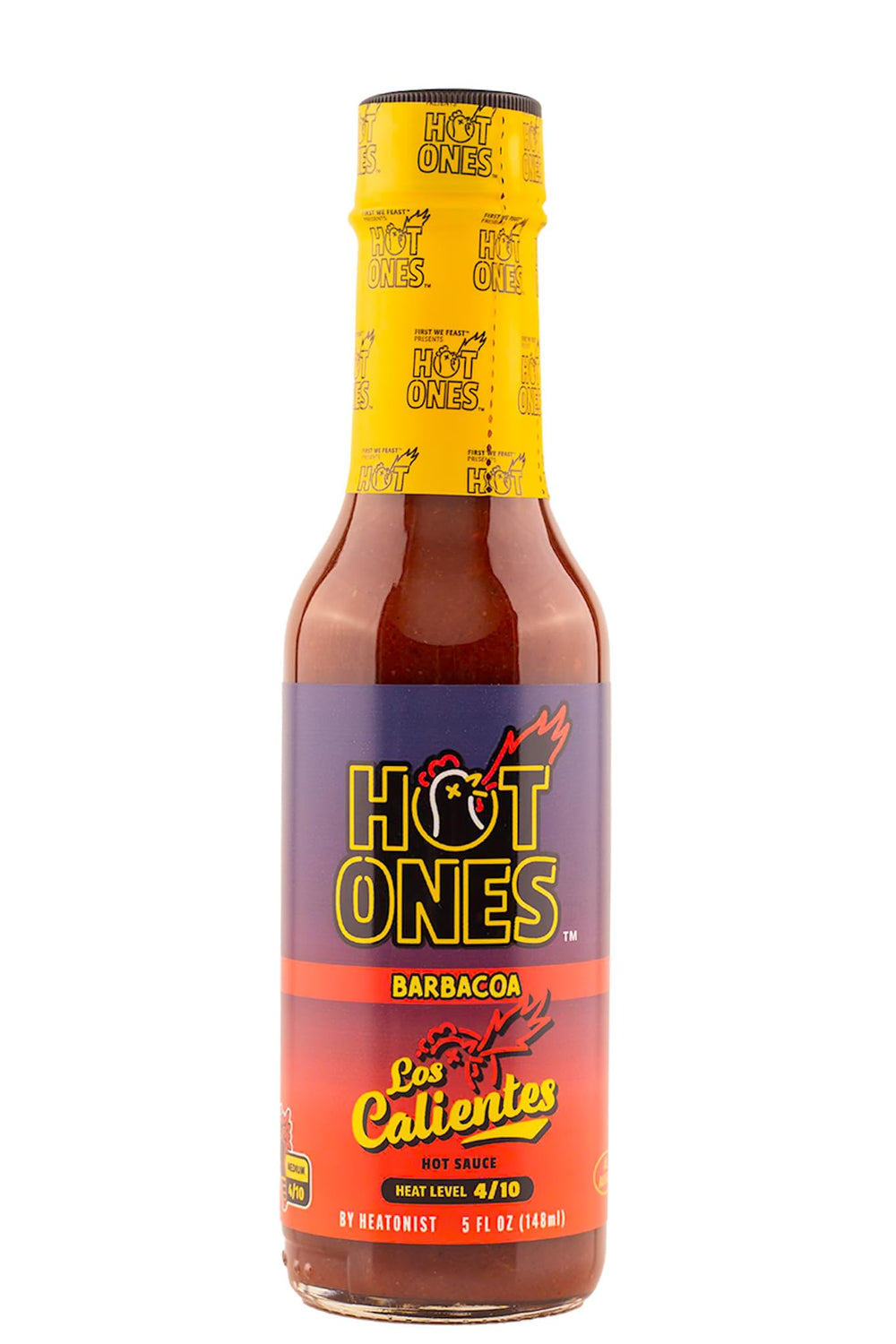 Hot Ones Los Calientes barbecue hot sauce bottle highlighting smoky jalapeño notes for grilling
