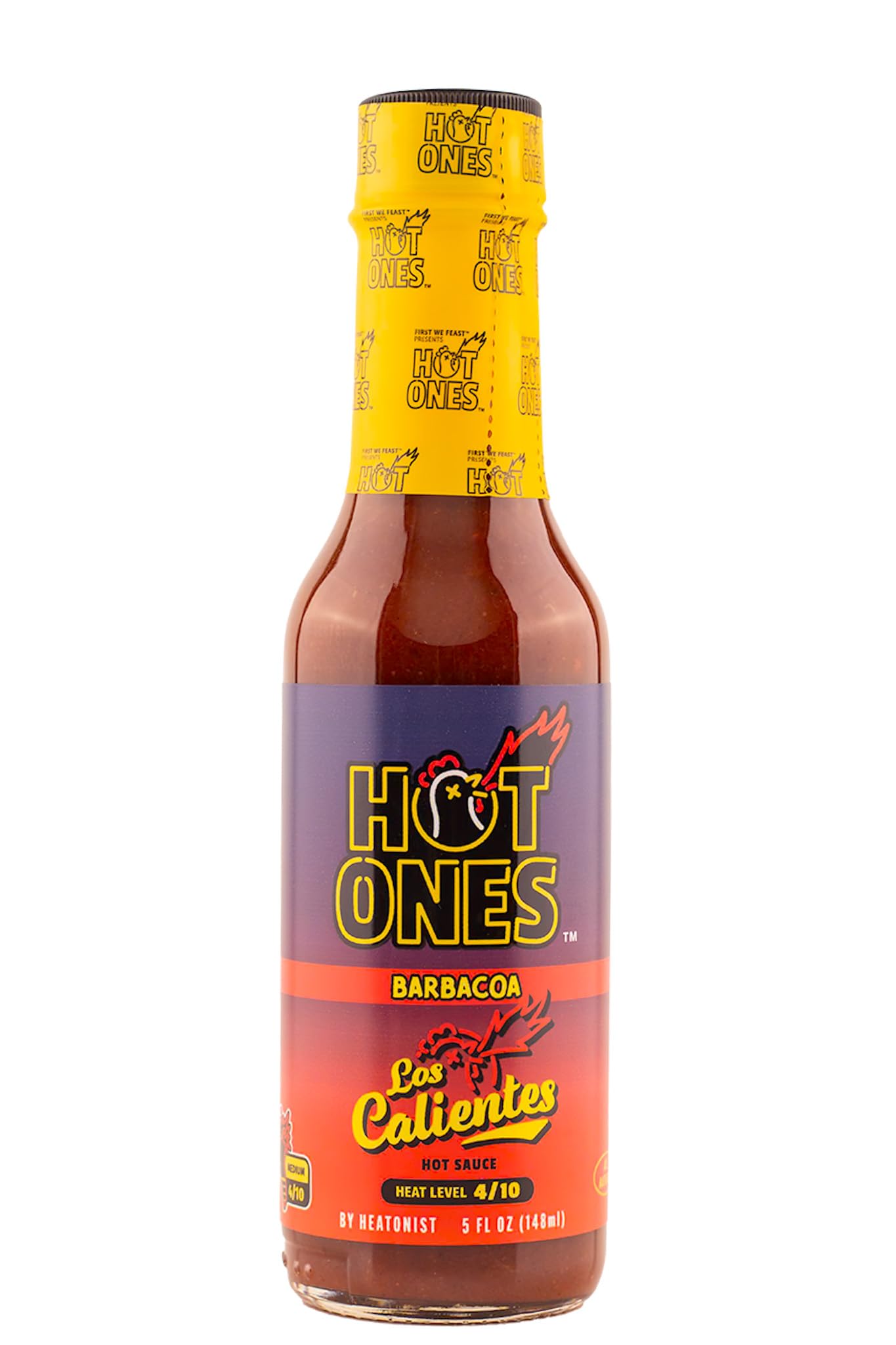 Hot Ones Los Calientes barbecue hot sauce bottle highlighting smoky jalapeño notes for grilling