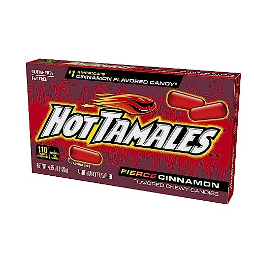 Hot Tamales Fierce Cinnamon candy serving ideas image suggests popcorn pairing for a spicy-sweet treat.