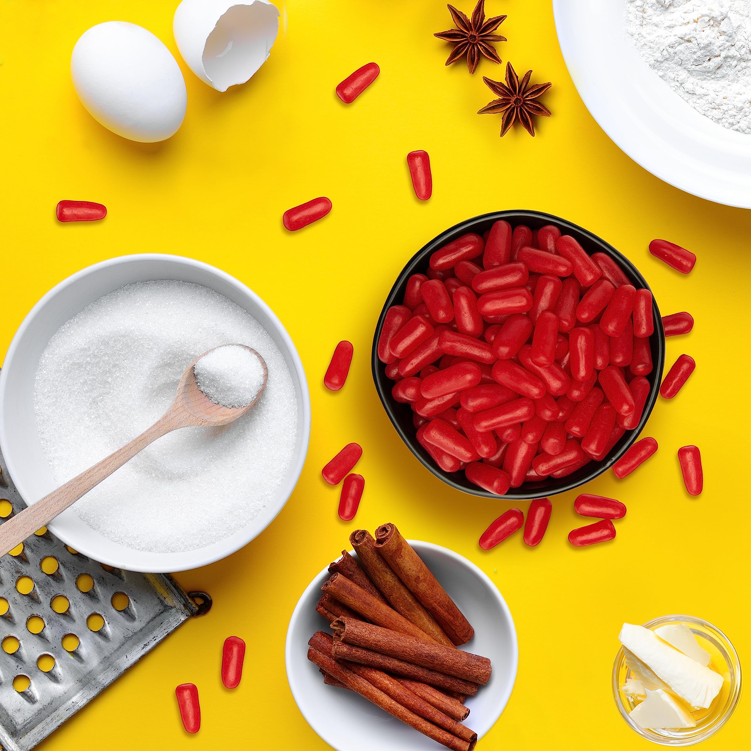 Just Born Hot Tamales Fierce Cinnamon pantry display emphasizes easy access for road trips and study breaks.