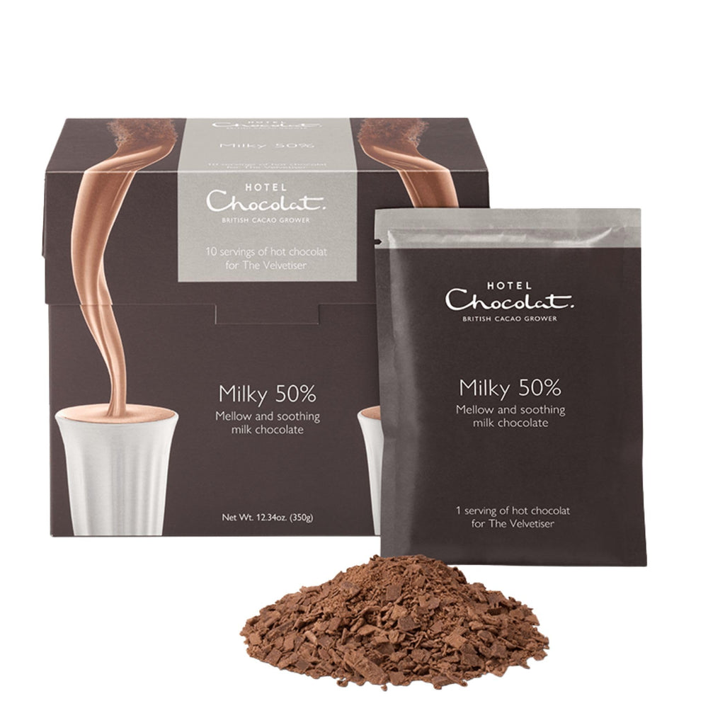 Hotel Chocolat Milky 50% hot chocolate poured into a cup for a creamy indulgence.