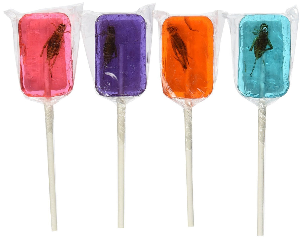 Hotlix cricket sucker pack of four flavors displayed for novelty snacking.