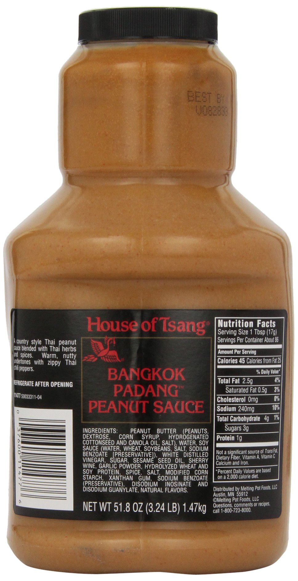 House of Tsang Bangkok Padang Peanut Sauce jar, ideal for salads, noodles, or dipping.