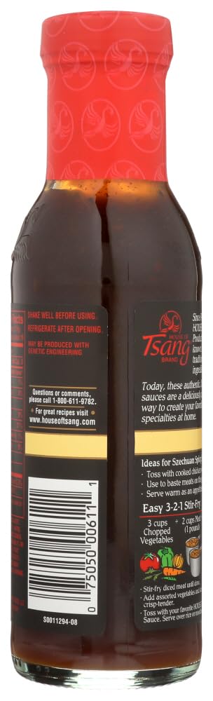 Label design of House of Tsang Szechuan Spicy Sauce highlighting authentic branding