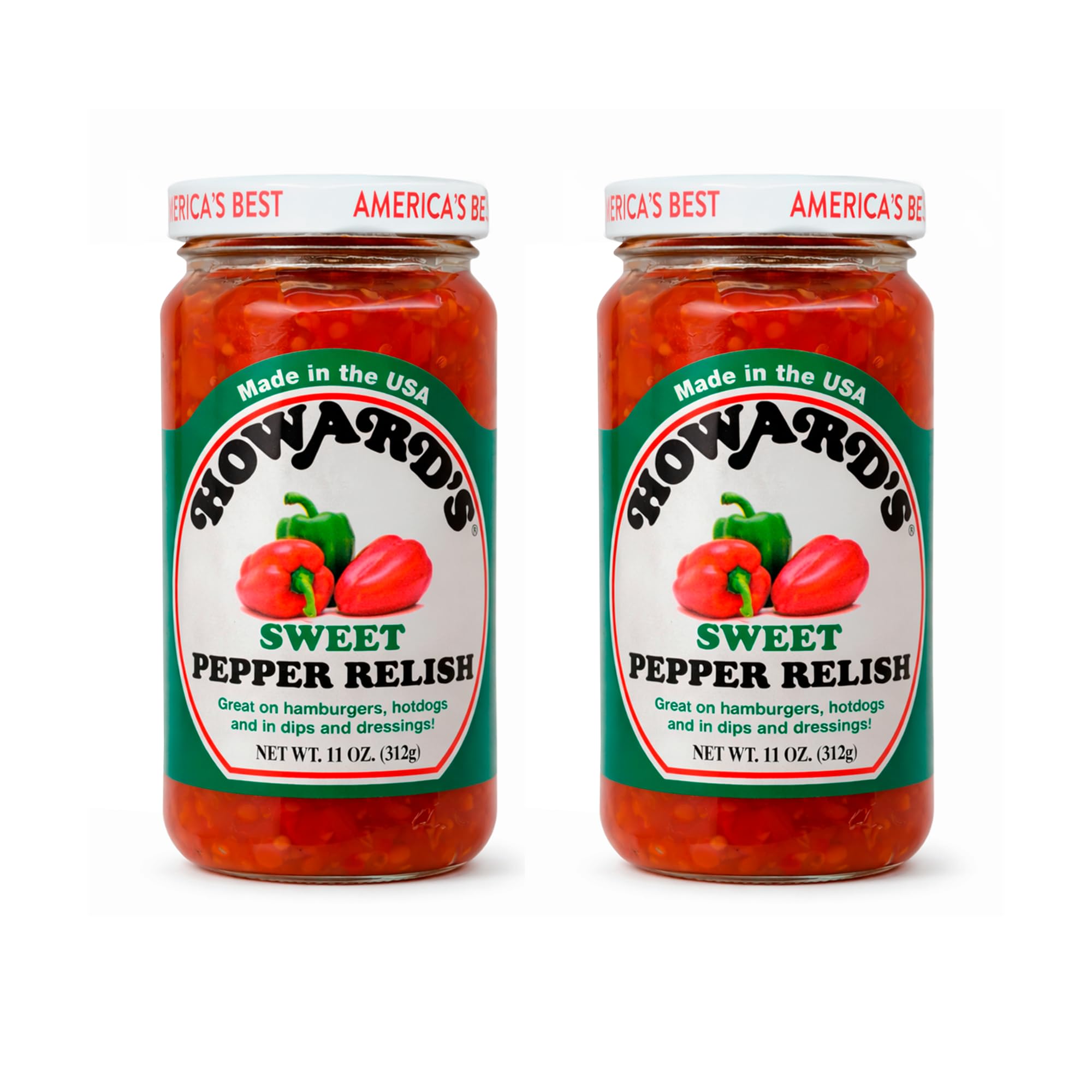 Howard's Sweet Pepper Relish two-pack jar front view for pantry use