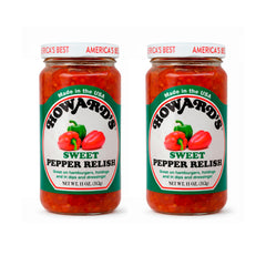 Howard's Sweet Pepper Relish two-pack jar front view for pantry use