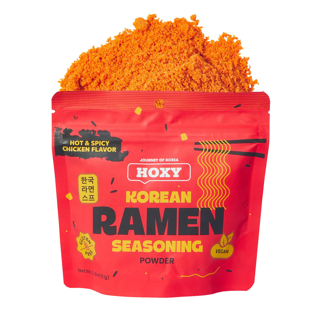 HOXY hot-spicy-chicken ramen seasoning pouch—convenient packaging for quick meals.